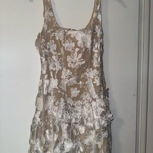 Storia Tan and White Lace Dress
